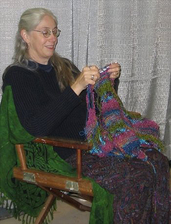 Marcia knitting a shawl